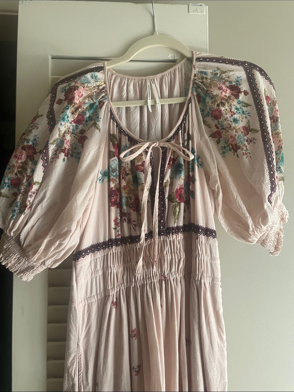 Anthropologie Blush Pink Floral Peasant Dress - Picture 3 of 7
